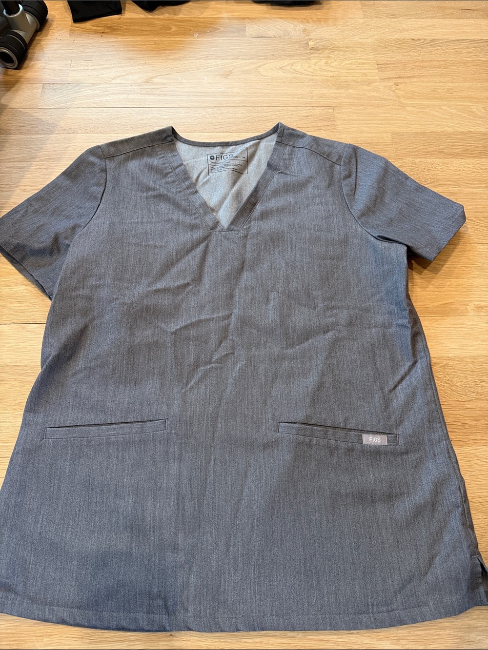 Figs Charcoal V-Neck Medical Scrub Top